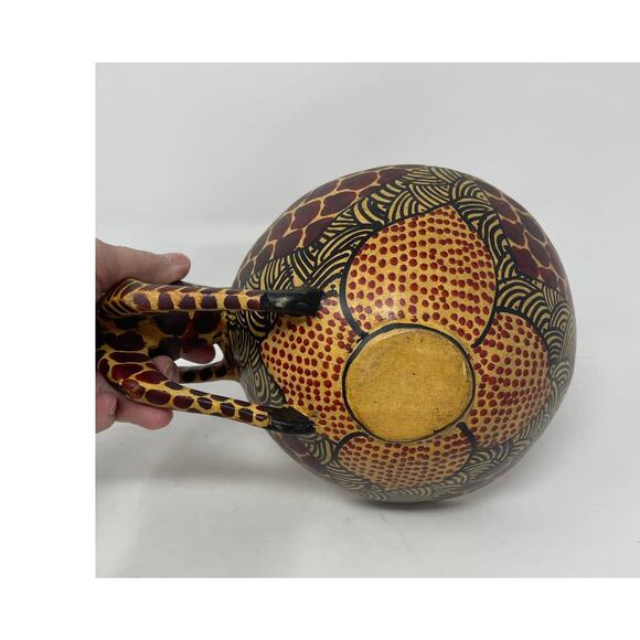 African Hand Carved Olive Wood Giraffe Drinking From Bowl Trinket Dish Vintage - Picture 10 of 13